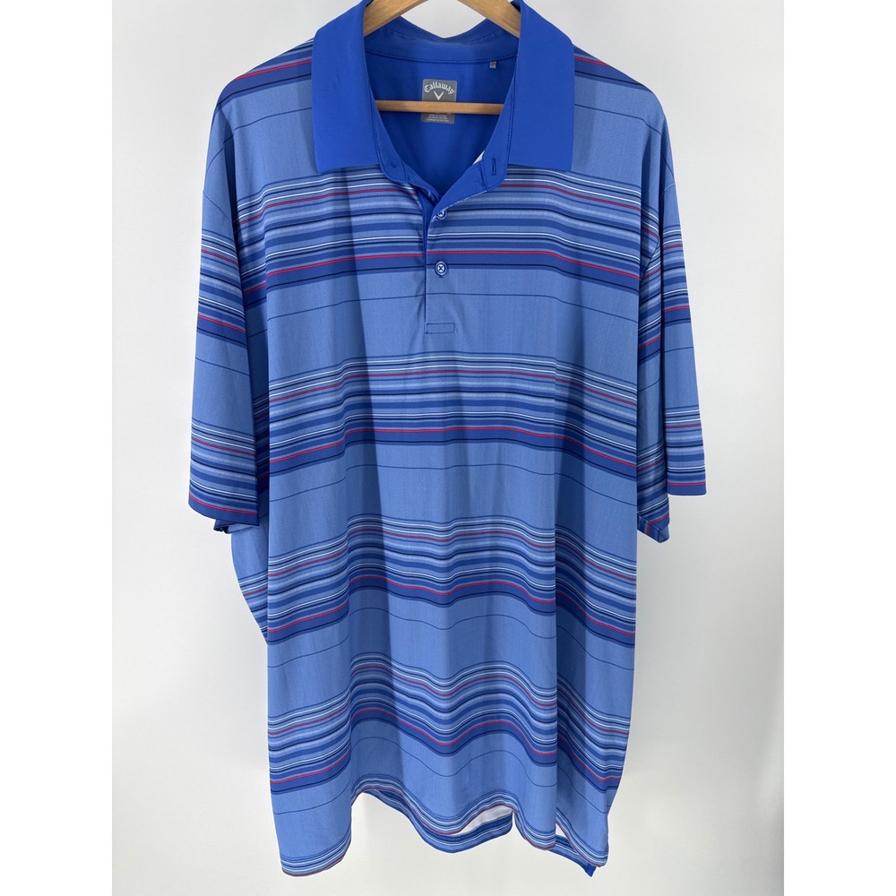 Callaway Polo Shirt Mens 3X Blue Excellent Striped Opti-Dri Swing Tech Golf